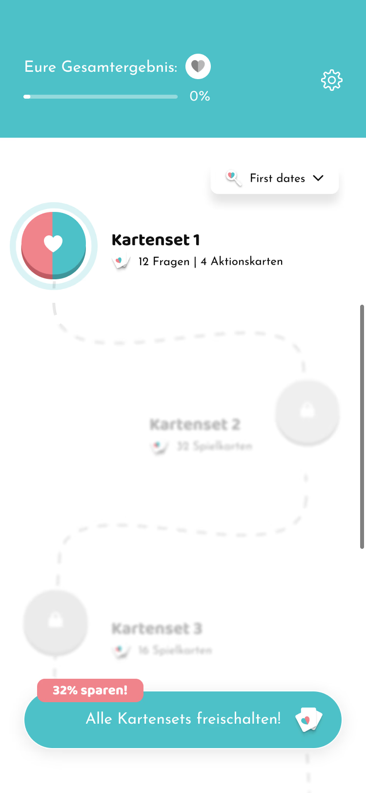 Übersicht der Kartensets in der AskYourDate App